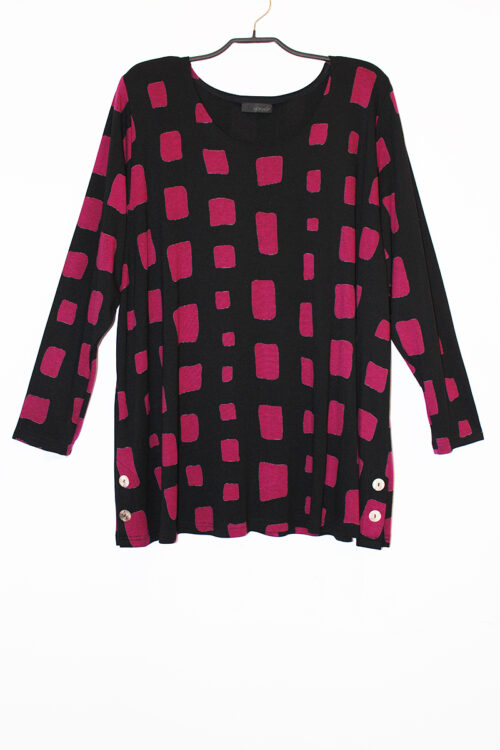 Langarmshirt mit zwei seitlichen Einschnitten und Knöpfe, Jersey, Rechtecke
