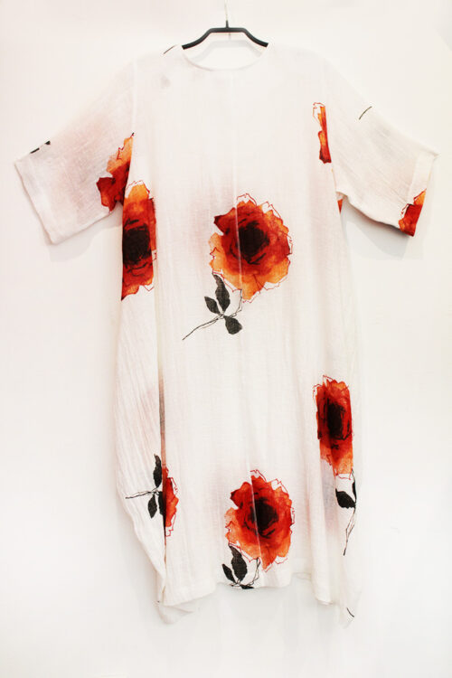 Ballon-Kleid, lang, mit mittiger Naht und zwei Taschen, Blumen
