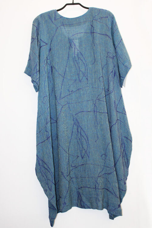 Ballon-Kleid, lang, mit zwei Taschen, Linien-Muster